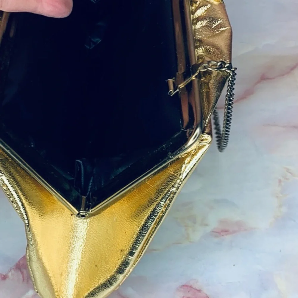Vintage Gold Lame Convertible Framed Clutch Evening Bag